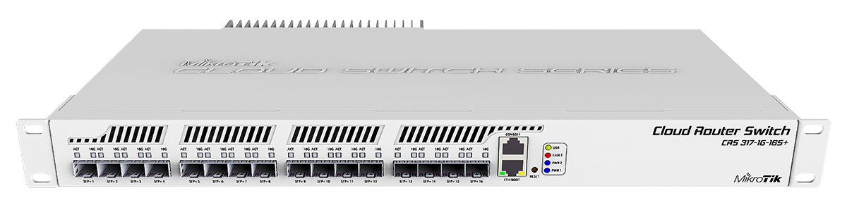 Mikrotik Cloud Router Switch CRS317-1G-16S+RM is an 16 port SFP+ switch  with one Gigabit Ethernet port in a 1U rackmount case - New! :: Mikrotik  Switches :: ICD Group, Inc
