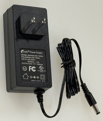 24POW-1.5-US (SAW36-240-1500) Mikrotik 24vdc, 1.5amp universal switching power supply with 2.1mm DC plug and Type A USA plug