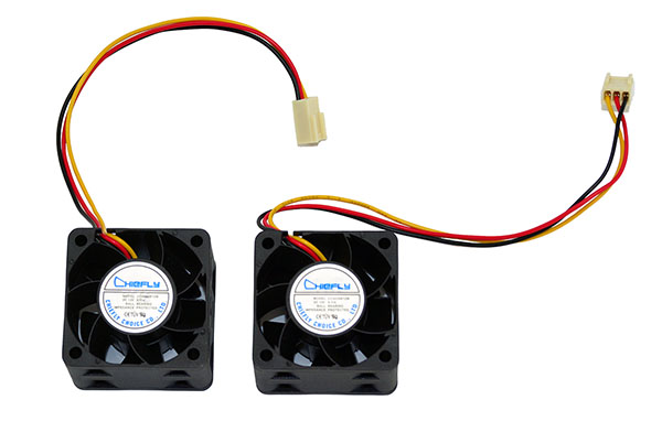 One pair of Mikrotik OEM 40x20 DC 12V 0.16A ball bearing replacement fans for Mikrotik RB1100AHx2 routers.