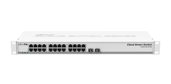 Mikrotik Cloud Smart Switch CSS326-24G-2S+RM is a SwOS powered 24 port Gigabit Ethernet switch with two SFP+ ports in a 1U rackmount case - New!