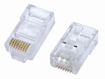 50 pieces - RJ45 8P8C Gold Plated (50 micro in.) Cat5e crimp connector for solid wire with round cable entry
