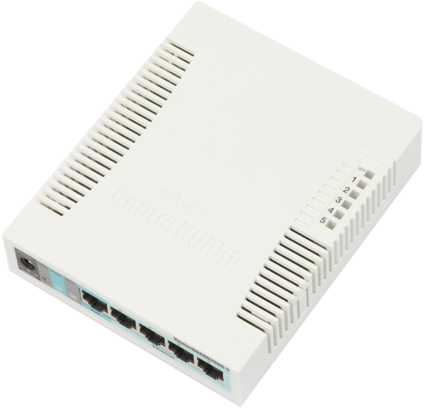 Mikrotik RouterBoard RB260G RB260GS aka CSS106-5G-1S Smart Gigabit Switch with five-10/100/1000 ethernet ports, one SFP port, and SwOS