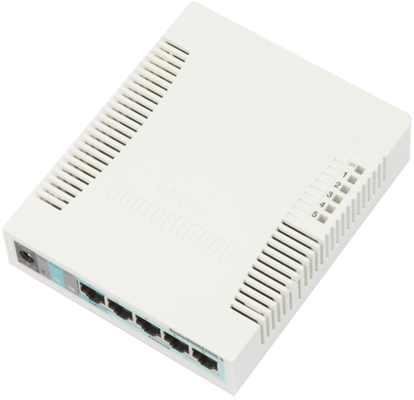 Mikrotik RouterBoard CSS106-5G-1S (aka RB260GS) Smart Gigabit Switch with five-10/100/1000 ethernet ports, one SFP port, and SwOS
