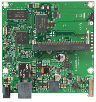 RB411UAHL RB/411UAHL Mikrotik RouterBOARD 411 with 680MHz Atheros CPU, 64MB DDR RAM, 1 LAN, 1 miniPCIe, 1 USB, 64MB NAND, RouterOS L4