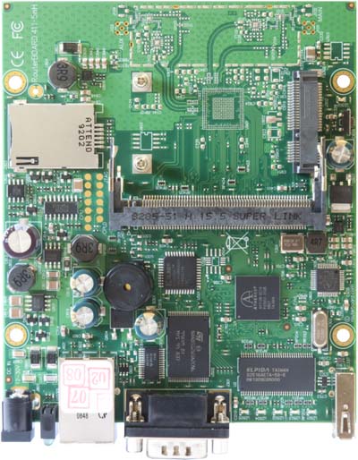 RB/411U RB411U Mikrotik RouterBOARD 411 with 300MHz AR7130 CPU, 32MB DDR RAM, 1 LAN, 1 miniPCIe, 1 USB, 64MB NAND, RouterOS L4