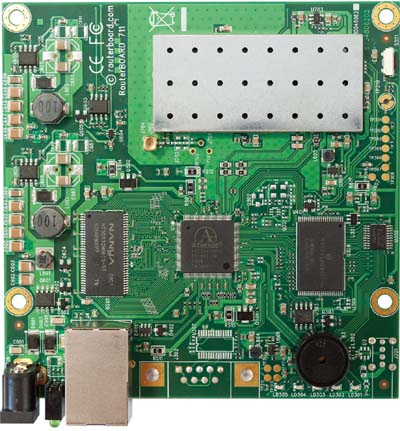 RB711A-5Hn-M Mikrotik RouterBOARD 711A with Atheros AR7240 400MHz CPU, 64MB DDR RAM, 5GHz 802.11a/n radio, and RouterOS L4