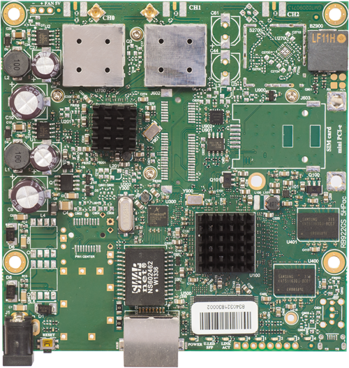 RB911G-5HPacD (Export version) Mikrotik RouterBOARD 911G with Atheros AR9557 720MHz CPU, 128MB DDR RAM, 5GHz 802.11ac dual chain radio, and RouterOS L3 - New!