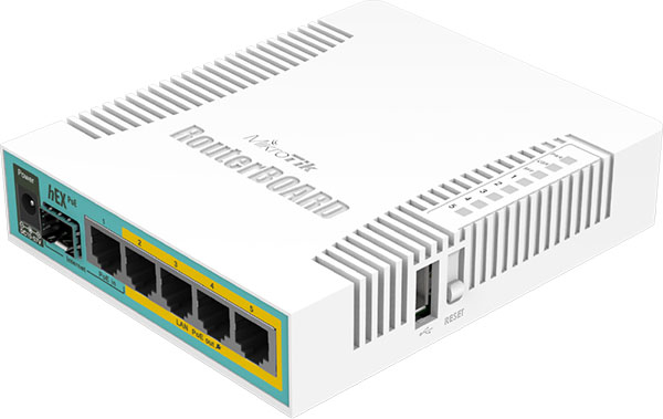 Mikrotik RouterBoard RB960PGS hEX PoE 5 port 10/100/1000 switch and/or router with PoE output on ports 2-5 and SFP - New!