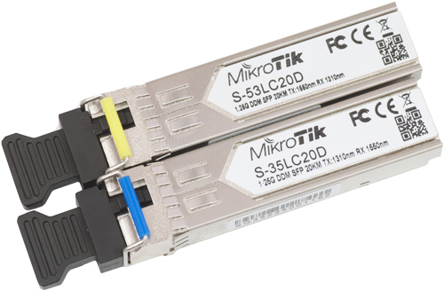 S-3553LC20D Mikrotik Pair of single mode SFP modules, S-35LC20D + S-53LC20D with dual LC-type connectors and DDM