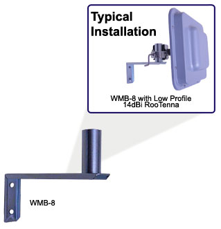 WMB Wall Mount Bracket Attach a pole mount antenna to a wall. 8" standoff from the wall with 1.25" mount diameter