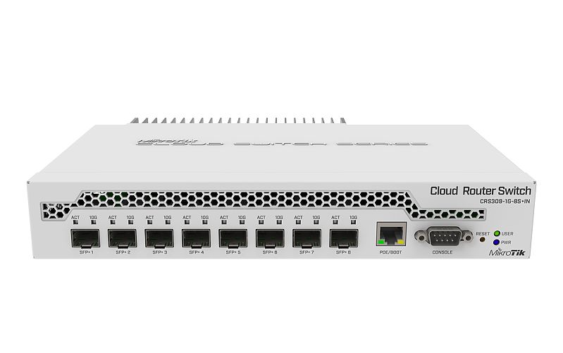 Mikrotik Cloud Router Switch CRS309-1G-8S+IN complete 8 SFP+ ports plus 1 Gigabit Ethernet port layer 3 switch and router assembled in metal case with power supply - New!