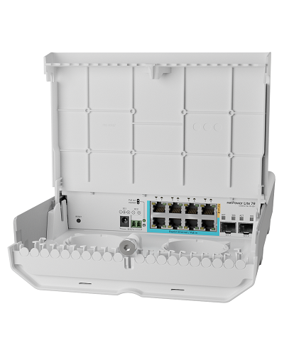 Mikrotik netPower Lite 7R (CSS610-1Gi-7R-2S+OUT) - An outdoor 8 port switch with 7 reverse PoE ports, 1 PoE out and 2-SFP+ - New!