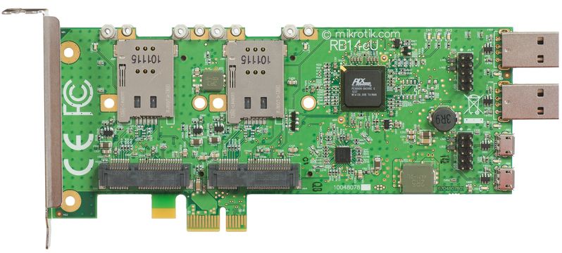 RB14eU MikroTik RouterBOARD 14eU miniPCI-e to PCI-e adapter with USB (4-slot miniPCI-e adapter)