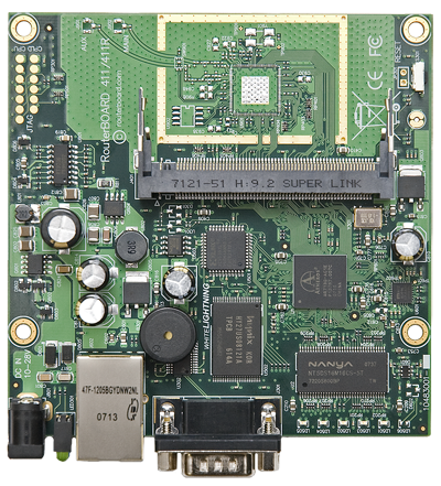 RB/411A RB411A Mikrotik RouterBOARD 411A with 300MHz AR7130 CPU, 64MB DDR RAM, 1 LAN, 1 miniPCI, 64MB NAND with RouterOS L4 - EOL (End of Life)