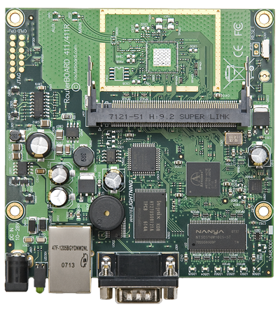 RB/411 RB411 Mikrotik RouterBOARD 411 with 300MHz AR7130 CPU, 32MB DDR RAM, 1 LAN, 1 miniPCI, 64MB NAND with RouterOS L3