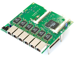 RB/564  RB564 Mikrotik Daughterboard adds six 10/100 ethernet and four miniPCI slots to RB/532, RB/532a, and RB/600 - EOL (End of Life)