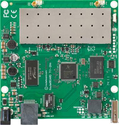 RB711-2HnD Mikrotik RouterBOARD 711 with Atheros AR7241 400MHz CPU, 32MB DDR RAM, 2.4GHz 802.11b+g/n dual chain radio, and RouterOS L3 - New!