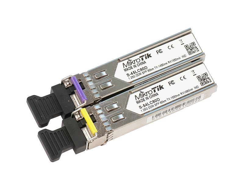 Mikrotik BiDi Pair of single mode SFP modules, S-45LC80D + S-54LC80D with dual LC-type connectors and DDM