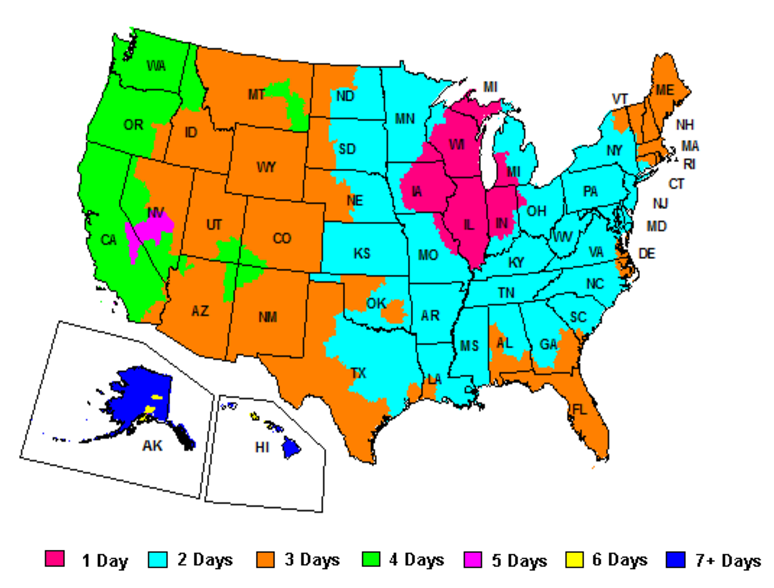 fedex zone chart map for 21032